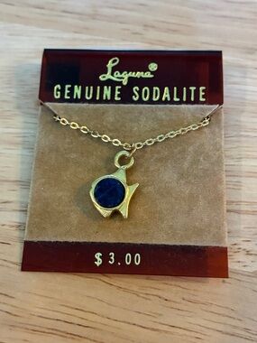 Gold Fish Pendant Necklace with Blue Sodalite